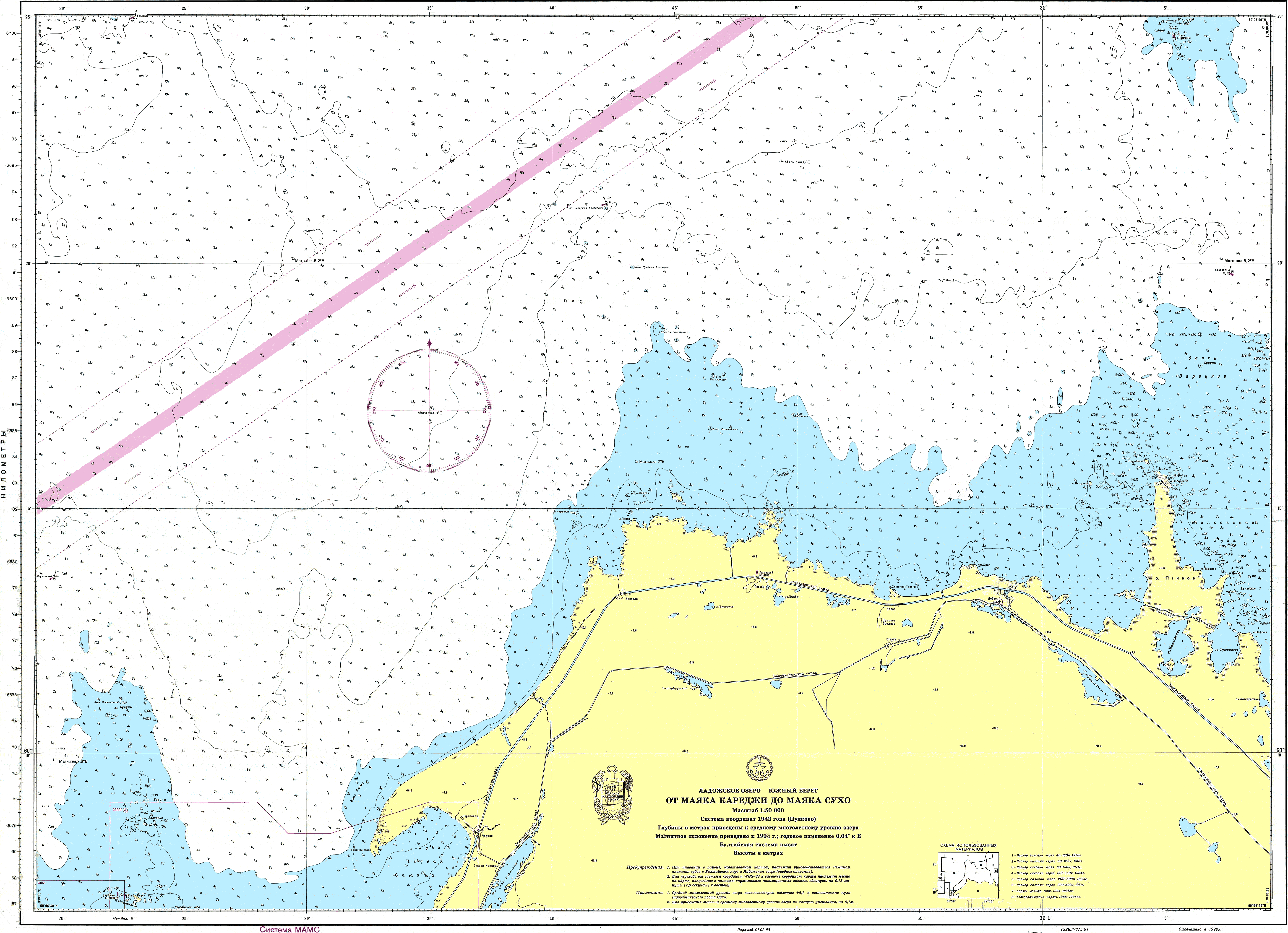 Карта глубин Ладожского озера. От маяка Кареджи до маяка Сухо
